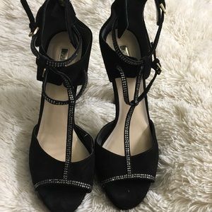 Guess Strappy Open-Toed Heels w/ Gemstones